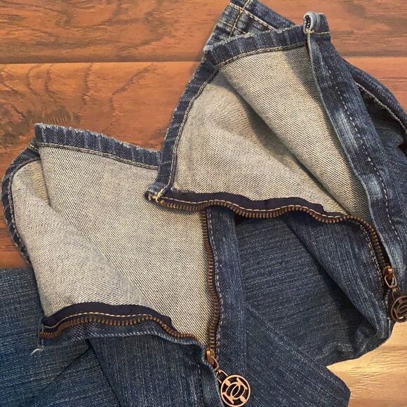 Y2K Bebe Factory Distressed Blue Embellished Bling Denim Cropped Jeans - Picture 8 of 10